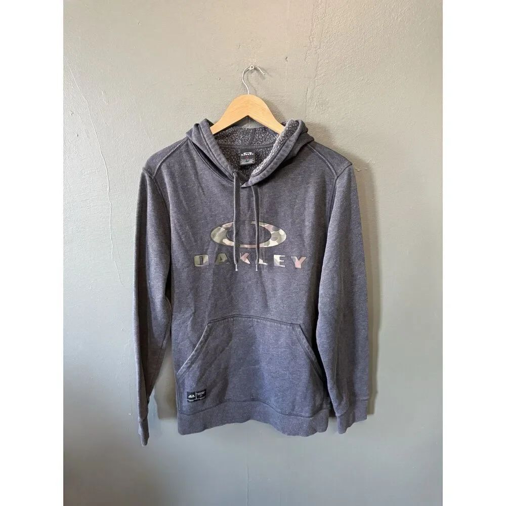 Oakley Mens Gray Pullover Hooded Graphic Sweatshirt Size Medium Camo Spellout